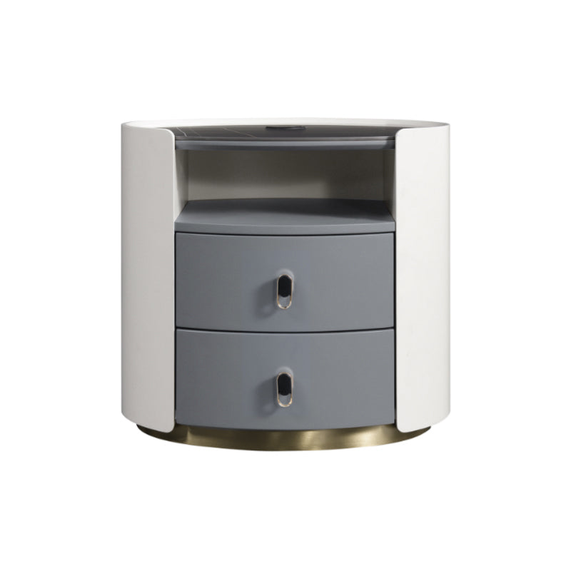 Table de chevet de luxe premium - cadre en bois massif courbé avec peinture mate cuite, adaptabilité multi-style, table de chevet à 2 tiroirs pour chambre à coucher 