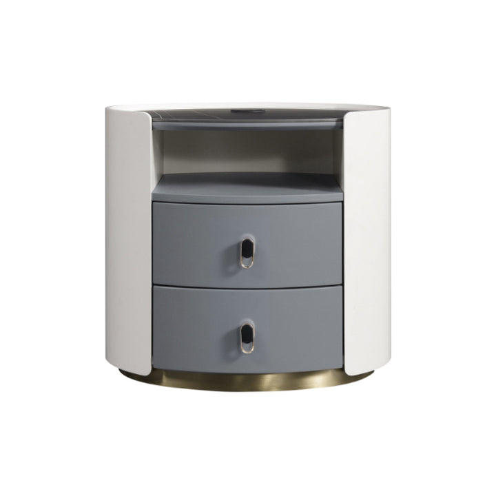 Table de chevet de luxe premium - cadre en bois massif courbé avec peinture mate cuite, adaptabilité multi-style, table de chevet à 2 tiroirs pour chambre à coucher 