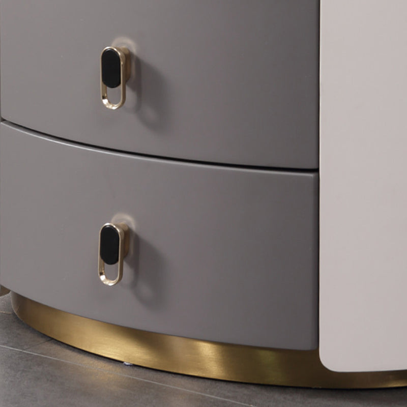 Premium Luxury Nightstand - Matte Baked Paint Curved Solid Wood Frame Multi-Style Adaptability Bedside Table 2-Drawer For Bedroom