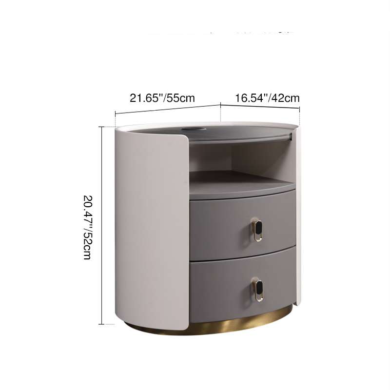 Premium Luxury Nightstand - Matte Baked Paint Curved Solid Wood Frame Multi-Style Adaptability Bedside Table 2-Drawer For Bedroom