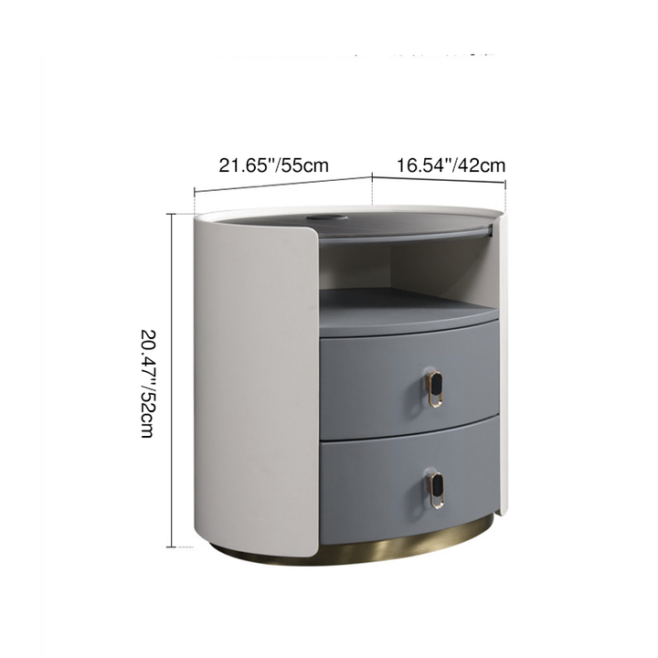 Table de chevet de luxe premium - cadre en bois massif courbé avec peinture mate cuite, adaptabilité multi-style, table de chevet à 2 tiroirs pour chambre à coucher 