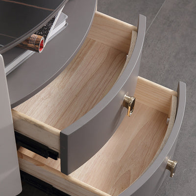 Premium Luxury Nightstand - Matte Baked Paint Curved Solid Wood Frame Multi-Style Adaptability Bedside Table 2-Drawer For Bedroom