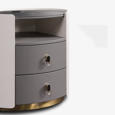 Premium Luxury Nightstand - Matte Baked Paint Curved Solid Wood Frame Multi-Style Adaptability Bedside Table 2-Drawer For Bedroom