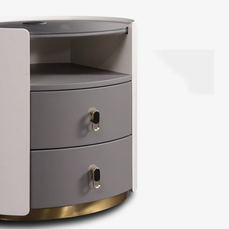 Premium Luxury Nightstand - Matte Baked Paint Curved Solid Wood Frame Multi-Style Adaptability Bedside Table 2-Drawer For Bedroom