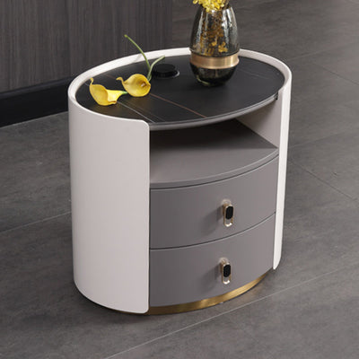 Premium Luxury Nightstand - Matte Baked Paint Curved Solid Wood Frame Multi-Style Adaptability Bedside Table 2-Drawer For Bedroom