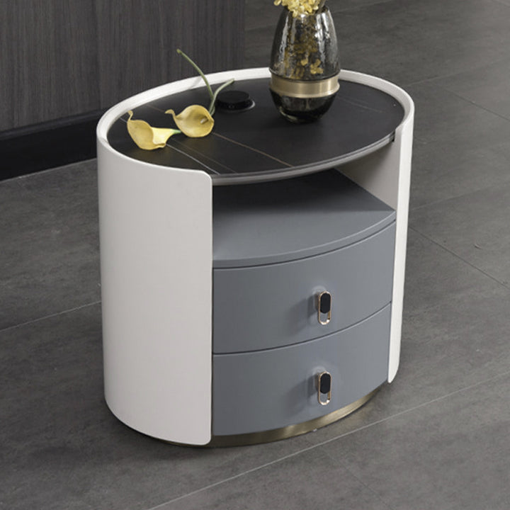 Table de chevet de luxe premium - cadre en bois massif courbé avec peinture mate cuite, adaptabilité multi-style, table de chevet à 2 tiroirs pour chambre à coucher 