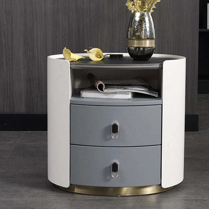 Table de chevet de luxe premium - cadre en bois massif courbé avec peinture mate cuite, adaptabilité multi-style, table de chevet à 2 tiroirs pour chambre à coucher 