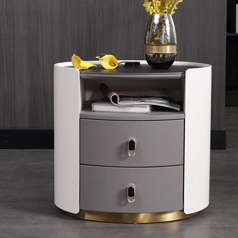 Premium Luxury Nightstand - Matte Baked Paint Curved Solid Wood Frame Multi-Style Adaptability Bedside Table 2-Drawer For Bedroom