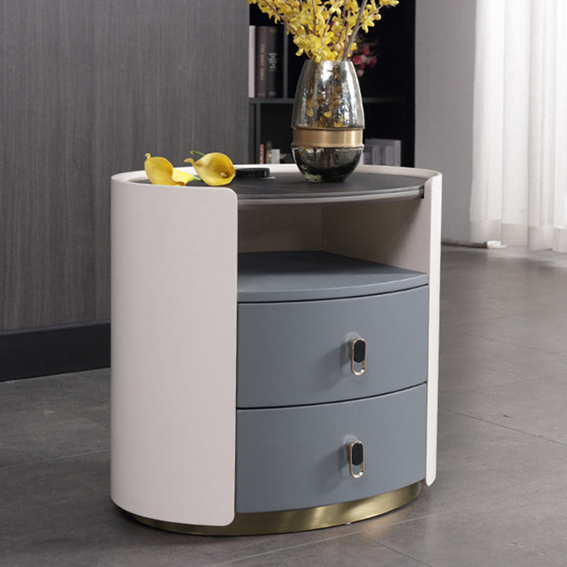 Table de chevet de luxe premium - cadre en bois massif courbé avec peinture mate cuite, adaptabilité multi-style, table de chevet à 2 tiroirs pour chambre à coucher 
