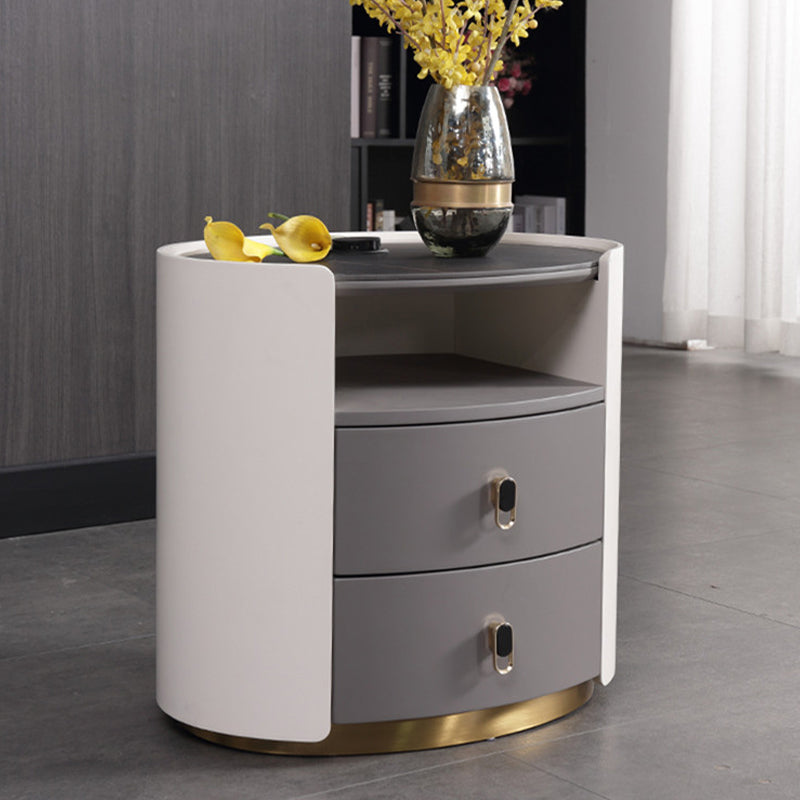 Premium Luxury Nightstand - Matte Baked Paint Curved Solid Wood Frame Multi-Style Adaptability Bedside Table 2-Drawer For Bedroom
