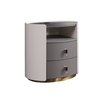 Premium Luxury Nightstand - Matte Baked Paint Curved Solid Wood Frame Multi-Style Adaptability Bedside Table 2-Drawer For Bedroom