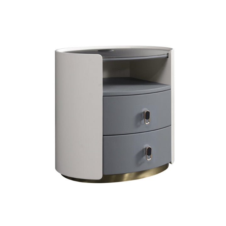 Table de chevet de luxe premium - cadre en bois massif courbé avec peinture mate cuite, adaptabilité multi-style, table de chevet à 2 tiroirs pour chambre à coucher 