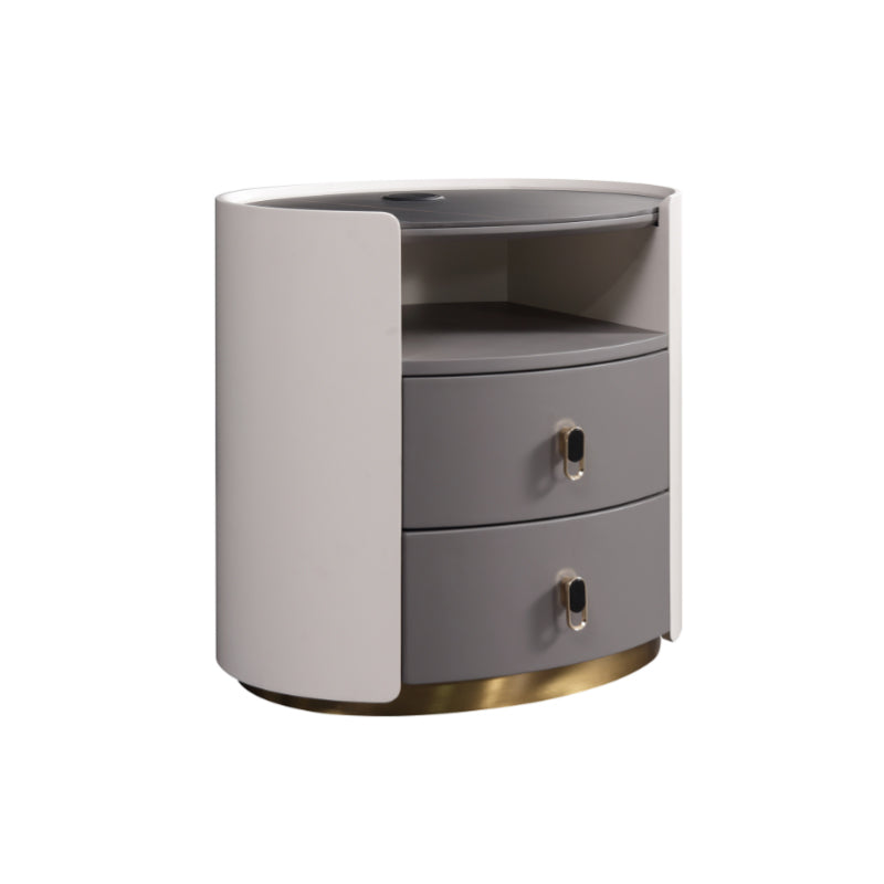Premium Luxury Nightstand - Matte Baked Paint Curved Solid Wood Frame Multi-Style Adaptability Bedside Table 2-Drawer For Bedroom
