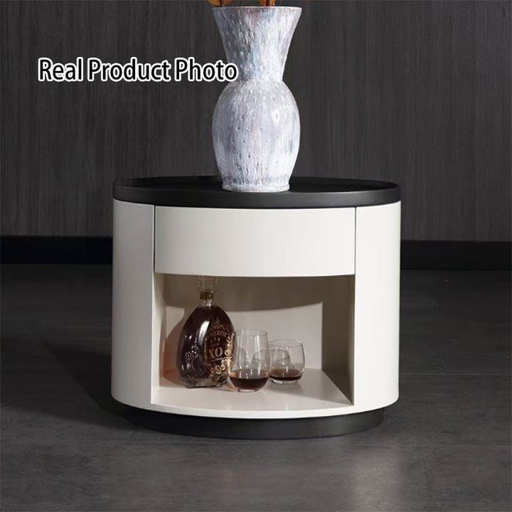 Elegante mesa de noche sin manijas - Riel de rebote con apertura a presión y mesita de noche con pintura horneada premium de 1 cajón para dormitorio 