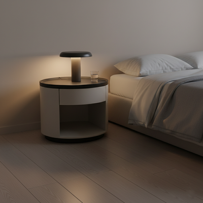 Sleek Handleless Bedside Table - Press-to-Open Rebound Rail & Premium Baked Paint Nightstand 1- Drawer For Bedroom