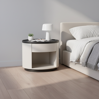 Sleek Handleless Bedside Table - Press-to-Open Rebound Rail & Premium Baked Paint Nightstand 1- Drawer For Bedroom