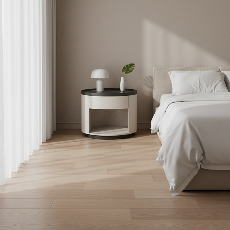 Elegante mesa de noche sin manijas - Riel de rebote con apertura a presión y mesita de noche con pintura horneada premium de 1 cajón para dormitorio 