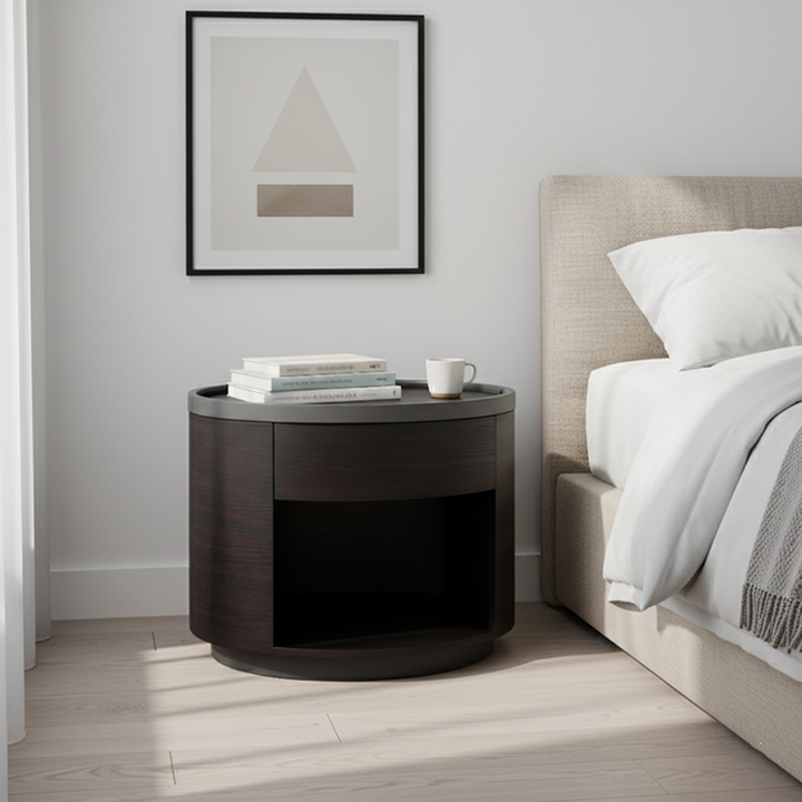 Sophisticated Vintage Baked Paint Nightstand - Wood Veneer Dual Storage Design 1-Drawer Bedside Table For Bedroom & Living Room