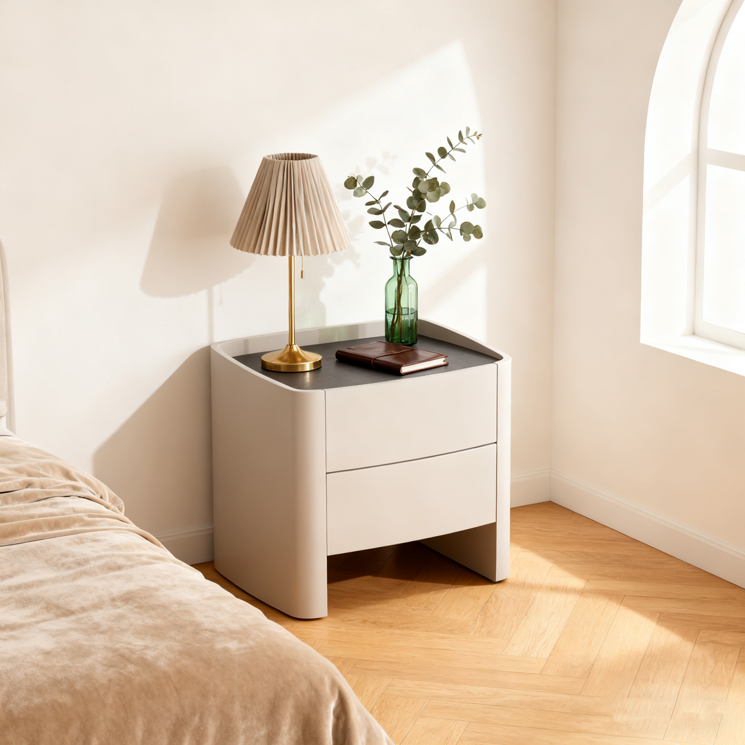 Zeitlose französische Eleganz Nachttisch aus Kunstleder - Premium-Doppelmaterialien &amp; Seidig-glatter großer 2-Schubladen-Nachttisch für das Schlafzimmer 