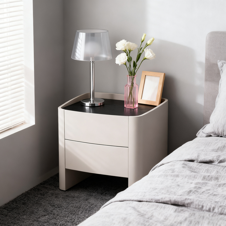Timeless French Elegance Faux Leather Nightstand - Premium Dual Materials & Silky-Smooth Large 2-Drawer Bedside Table For Bedroom