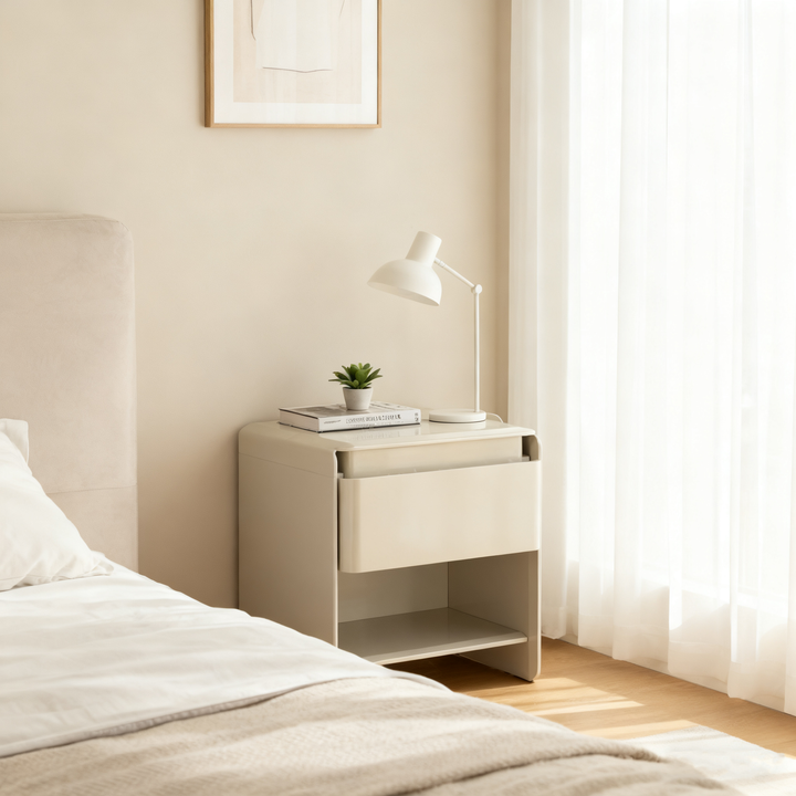 Modern Minimalist Nightstand - Wireless Charging &amp; Easy-Clean Baking Paint Bedside Table -Drawer For Bedroom