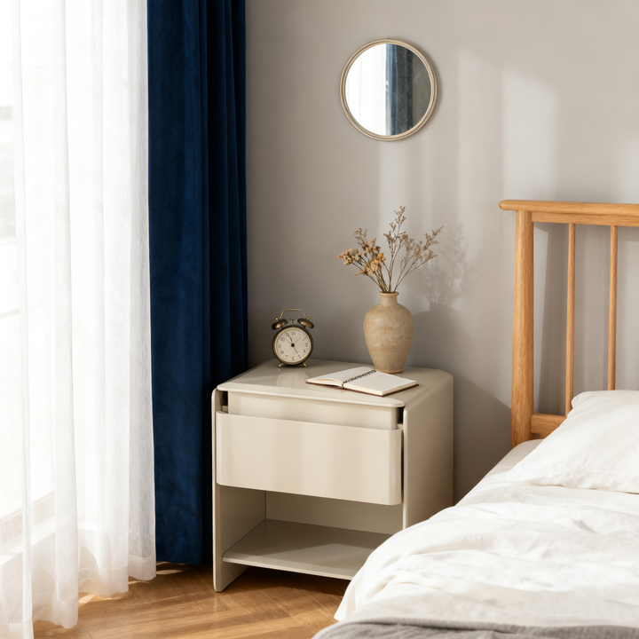 Modern Minimalist Nightstand - Wireless Charging & Easy-Clean Baking Paint Bedside Table -Drawer For Bedroom