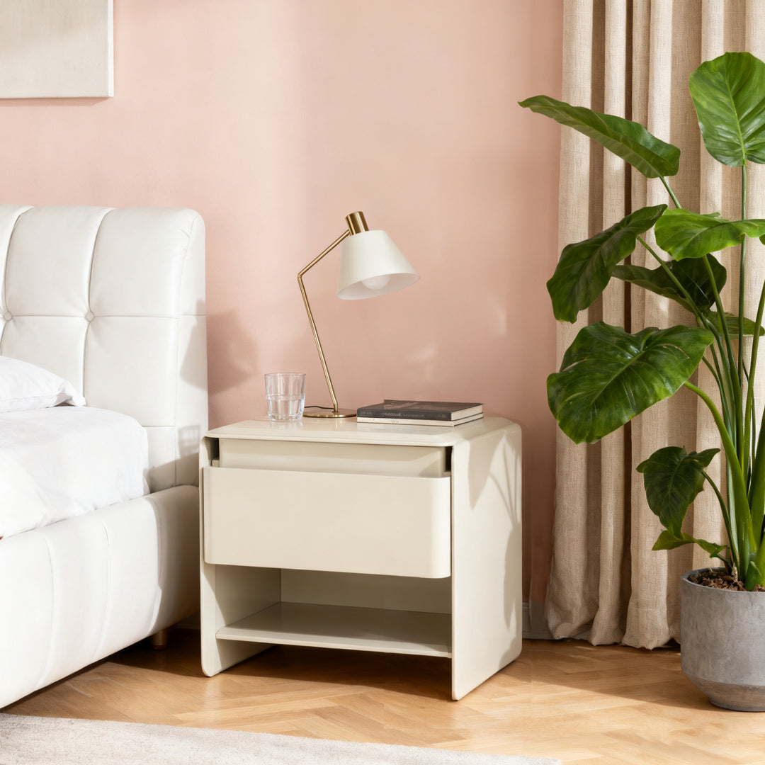 Modern Minimalist Nightstand - Wireless Charging &amp; Easy-Clean Baking Paint Bedside Table -Drawer For Bedroom