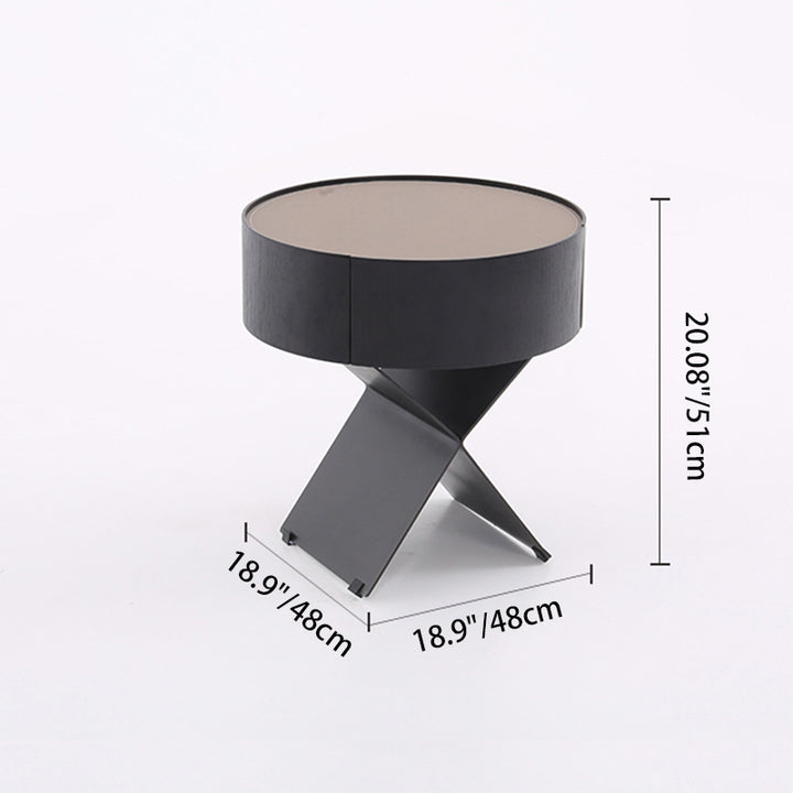Table de chevet ronde industrielle contemporaine - table de chevet en finition cuir sellier à 1 tiroir pour chambre à coucher 