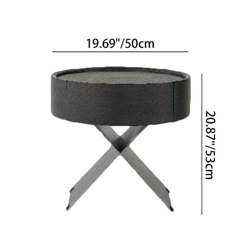 Table de chevet ronde industrielle contemporaine - table de chevet en finition cuir sellier à 1 tiroir pour chambre à coucher 