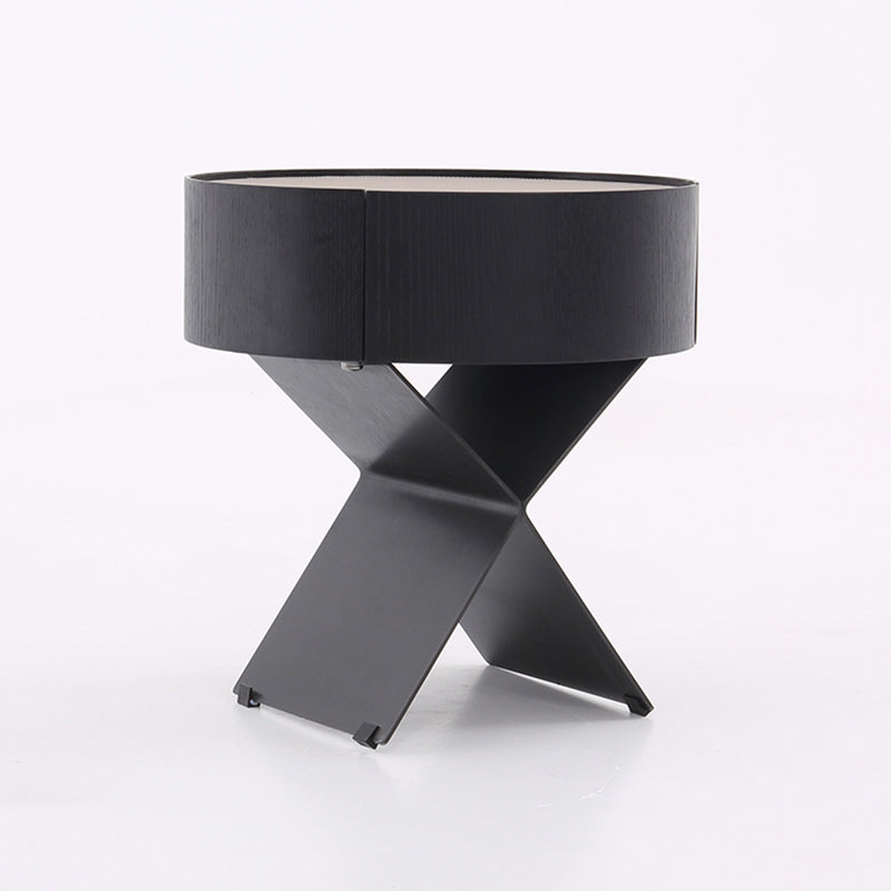 Table de chevet ronde industrielle contemporaine - table de chevet en finition cuir sellier à 1 tiroir pour chambre à coucher 