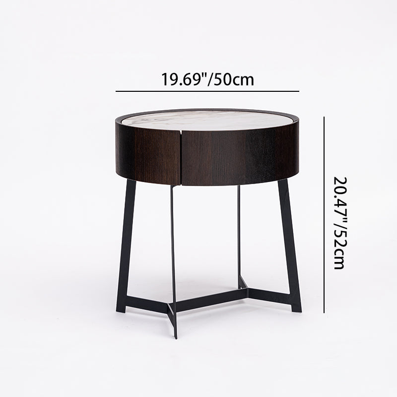 Mesa de Noche de Doble Material - Mesita de Noche Resistente a la Corrosión con 1 Cajón para Dormitorio 