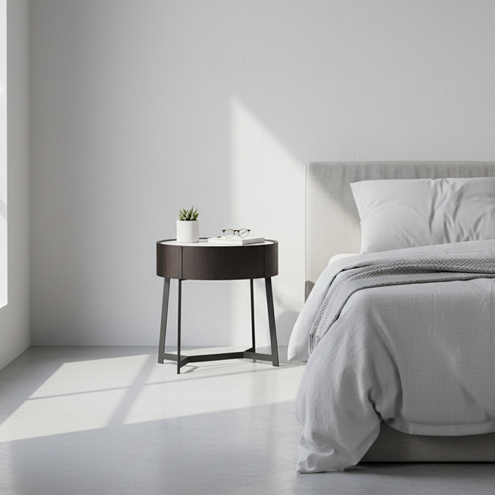 Mesa de Noche de Doble Material - Mesita de Noche Resistente a la Corrosión con 1 Cajón para Dormitorio 