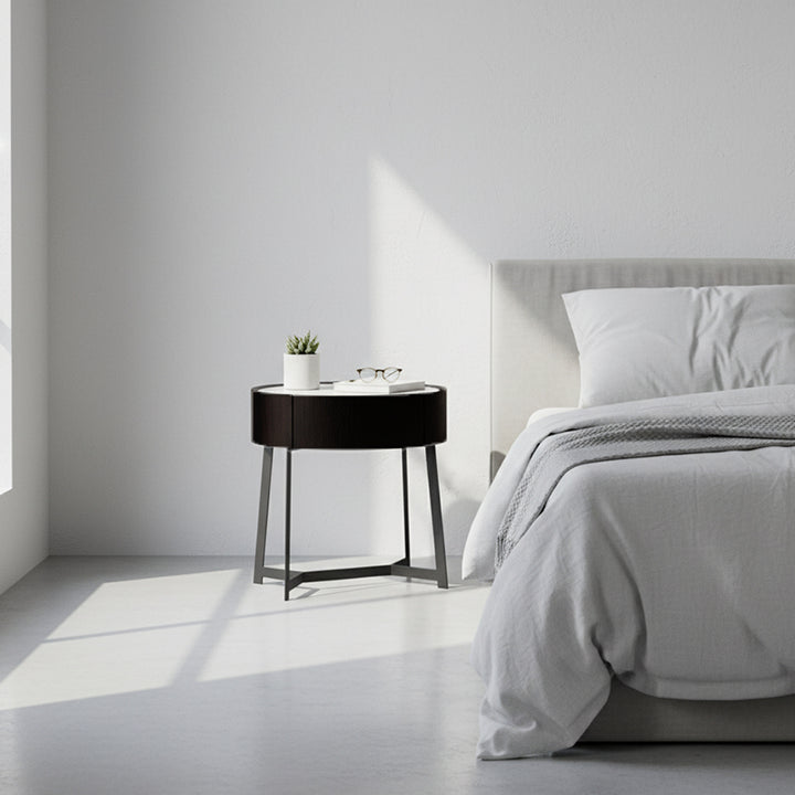 Mesa de Noche de Doble Material - Mesita de Noche Resistente a la Corrosión con 1 Cajón para Dormitorio 