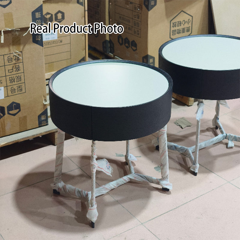 Mesa de Noche de Doble Material - Mesita de Noche Resistente a la Corrosión con 1 Cajón para Dormitorio 
