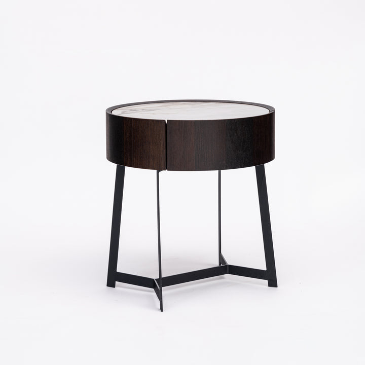 Mesa de Noche de Doble Material - Mesita de Noche Resistente a la Corrosión con 1 Cajón para Dormitorio 
