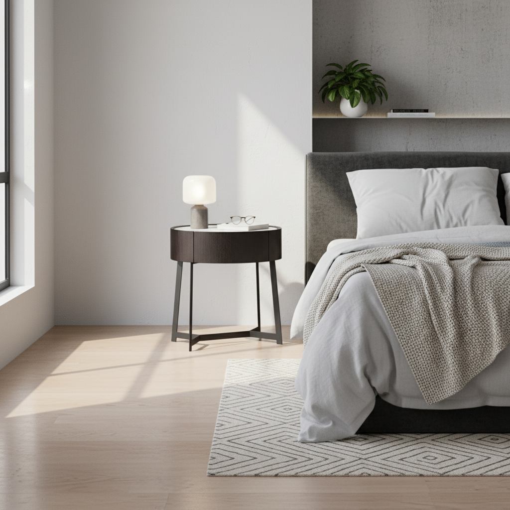 Mesa de Noche de Doble Material - Mesita de Noche Resistente a la Corrosión con 1 Cajón para Dormitorio 