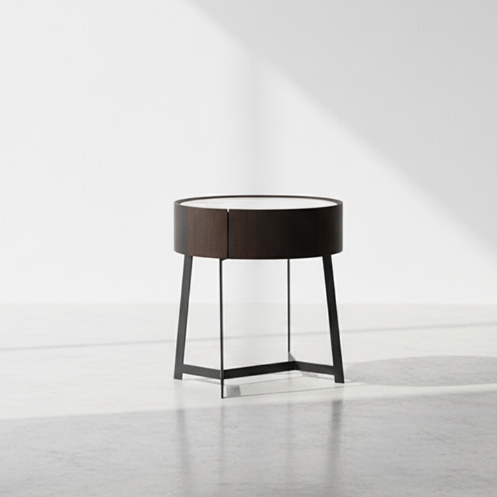 Mesa de Noche de Doble Material - Mesita de Noche Resistente a la Corrosión con 1 Cajón para Dormitorio 