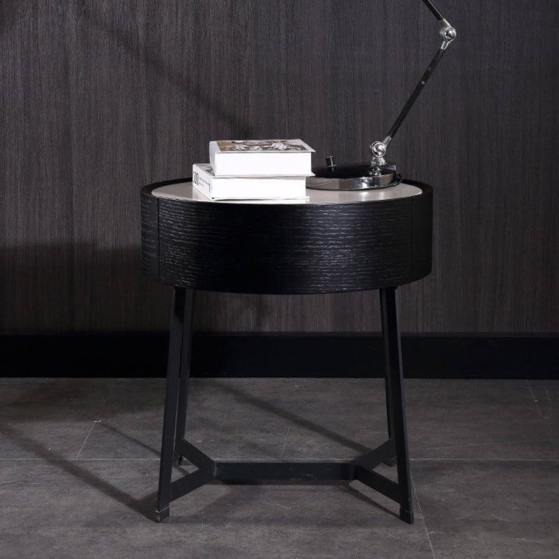 Mesa de Noche de Doble Material - Mesita de Noche Resistente a la Corrosión con 1 Cajón para Dormitorio 