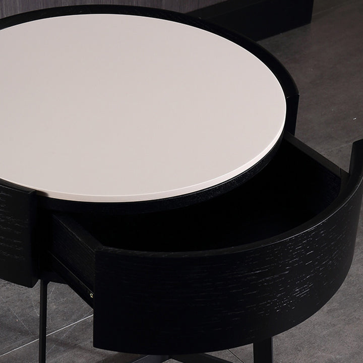 Mesa de Noche de Doble Material - Mesita de Noche Resistente a la Corrosión con 1 Cajón para Dormitorio 