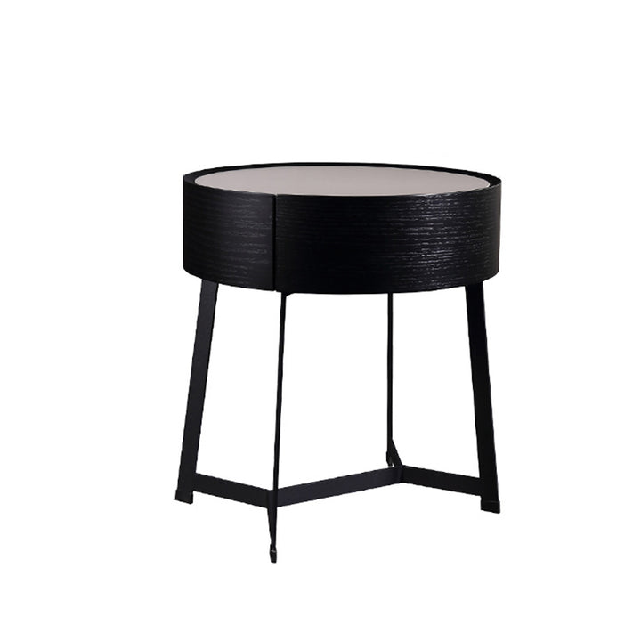 Mesa de Noche de Doble Material - Mesita de Noche Resistente a la Corrosión con 1 Cajón para Dormitorio 