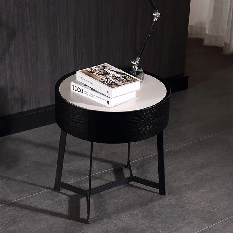 Mesa de Noche de Doble Material - Mesita de Noche Resistente a la Corrosión con 1 Cajón para Dormitorio 