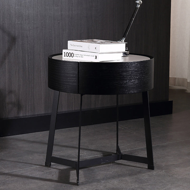Mesa de Noche de Doble Material - Mesita de Noche Resistente a la Corrosión con 1 Cajón para Dormitorio 