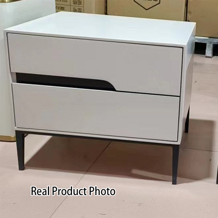 Baked-Enamel Bedside Table - Hassle-Free Access Nightstand 2-Drawer For Bedroom
