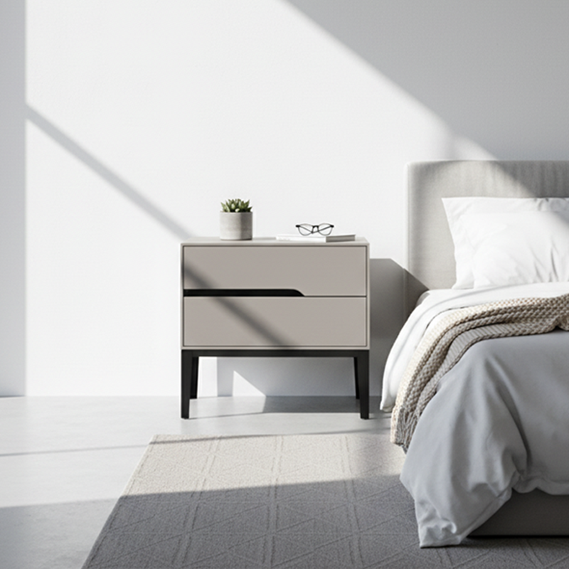 Baked-Enamel Bedside Table - Hassle-Free Access Nightstand 2-Drawer For Bedroom