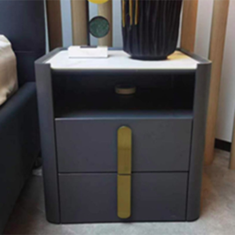 E1-Class Dual-Material Nightstand - Luxury Design &amp; Practical Function Bedside Table 2-Drawer For Bedroom