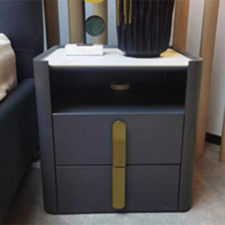 E1-Class Dual-Material Nightstand - Luxury Design & Practical Function Bedside Table 2-Drawer For Bedroom