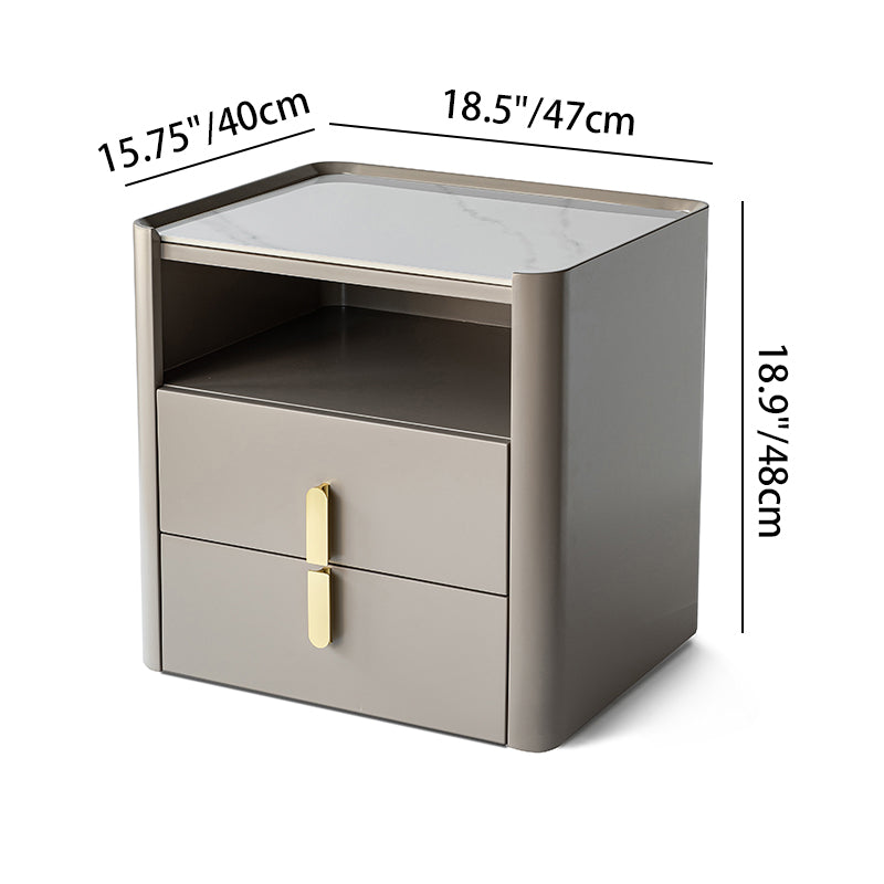 E1-Class Dual-Material Nightstand - Luxury Design &amp; Practical Function Bedside Table 2-Drawer For Bedroom