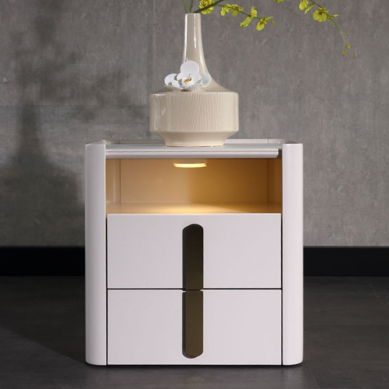 E1-Class Dual-Material Nightstand - Luxury Design &amp; Practical Function Bedside Table 2-Drawer For Bedroom