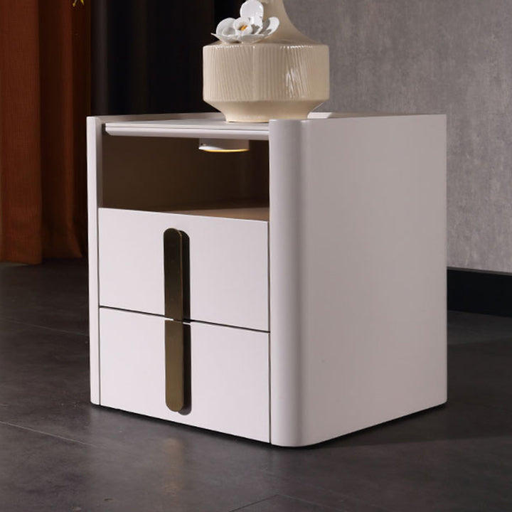 E1-Class Dual-Material Nightstand - Luxury Design &amp; Practical Function Bedside Table 2-Drawer For Bedroom