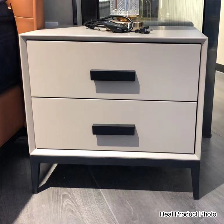 Eco-Friendly Nightstand - Scandinavian Aesthetic Iron-Leg Bedside Table 2-Drawer For Bedroom